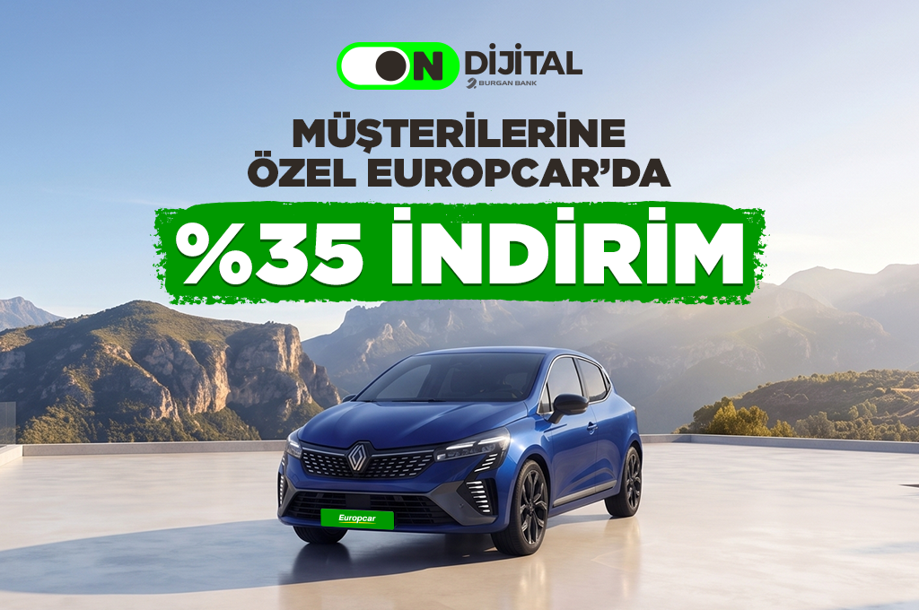 ON Dijital Müşterilerine Europcar’da %35 İndirim ON Dijital müşterilerine özel Europcar araç kiralama kampanyasında %35 indirim sunan kampanya görsel